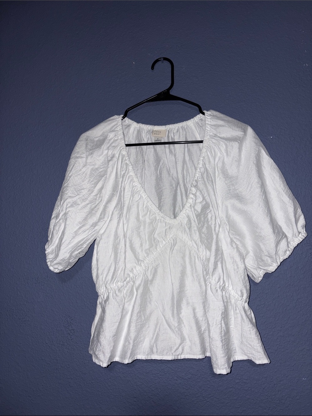 a new day White V-Neck Puff Sleeve Peplum Blouse